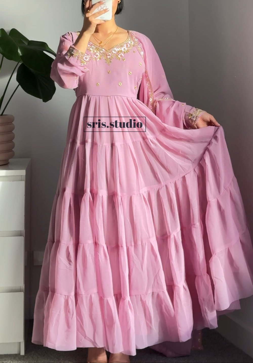 Image of Soft pink three piece anarkali set 