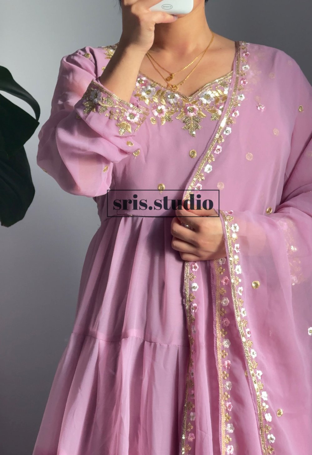 Image of Soft pink three piece anarkali set