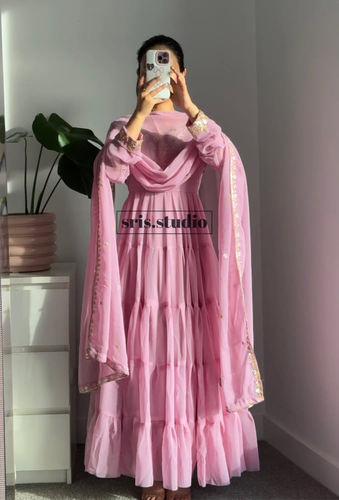 Image of Soft pink three piece anarkali set