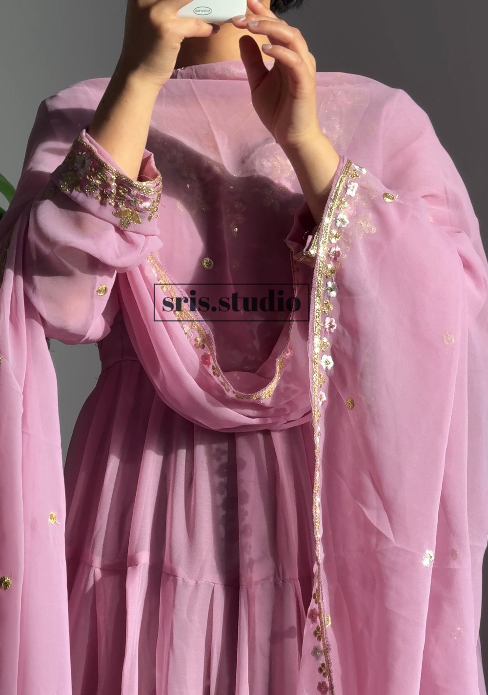 Image of Soft pink three piece anarkali set