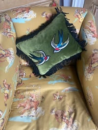Image 6 of Green velvet swallow cushion