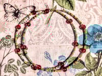 Image 9 of Cherry Red, Orange, Burgundy, Lime Green, and Amber Multicolor Beaded Extra Large Hoop Earrings