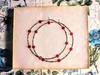 Image 7 of Cherry Red, Orange, Burgundy, Lime Green, and Amber Multicolor Beaded Extra Large Hoop Earrings