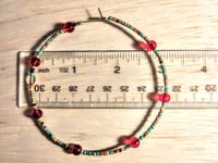 Image 2 of Cherry Red, Orange, Burgundy, Lime Green, and Amber Multicolor Beaded Extra Large Hoop Earrings