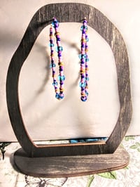 Image 6 of Sky Blue, Carnation Pink, Lavender, Dark Blue, and Gold Multicolor Beaded Extra Large Hoop Earrings