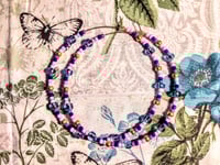 Image 9 of Sky Blue, Carnation Pink, Lavender, Dark Blue, and Gold Multicolor Beaded Extra Large Hoop Earrings