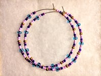 Image 8 of Sky Blue, Carnation Pink, Lavender, Dark Blue, and Gold Multicolor Beaded Extra Large Hoop Earrings