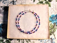 Image 7 of Sky Blue, Carnation Pink, Lavender, Dark Blue, and Gold Multicolor Beaded Extra Large Hoop Earrings