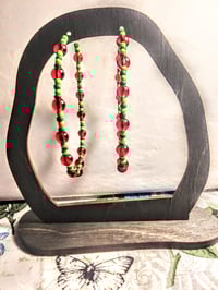 Image 5 of Cherry Themed Hoop Earrings in Red and Green Multicolor, Beaded Extra Large Hoop Earrings