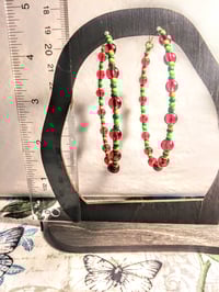 Image 6 of Cherry Themed Hoop Earrings in Red and Green Multicolor, Beaded Extra Large Hoop Earrings