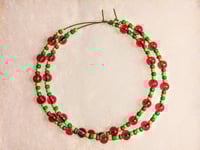 Image 9 of Cherry Themed Hoop Earrings in Red and Green Multicolor, Beaded Extra Large Hoop Earrings