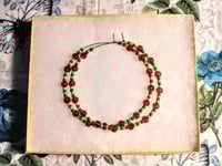 Image 8 of Cherry Themed Hoop Earrings in Red and Green Multicolor, Beaded Extra Large Hoop Earrings