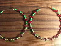 Image 3 of Cherry Themed Hoop Earrings in Red and Green Multicolor, Beaded Extra Large Hoop Earrings