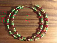 Image 4 of Cherry Themed Hoop Earrings in Red and Green Multicolor, Beaded Extra Large Hoop Earrings