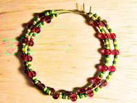 Image 7 of Cherry Themed Hoop Earrings in Red and Green Multicolor, Beaded Extra Large Hoop Earrings