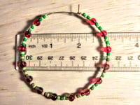 Image 2 of Cherry Themed Hoop Earrings in Red and Green Multicolor, Beaded Extra Large Hoop Earrings