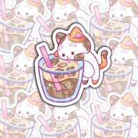 Image of Venti Iced Coffee Kitty Sticker - Holographic Pattern