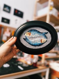 Image 2 of Twin Zodiac Fish Embroidery Piece (Framed)