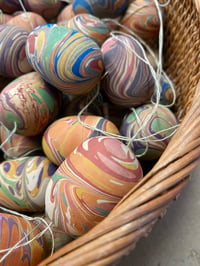 Image 5 of SINGLE small hand marbled wooden egg - Mixed colours and patterns