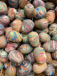 Image 1 of SINGLE small hand marbled wooden egg - Mixed colours and patterns