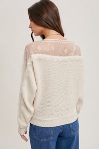 Image 4 of BOAT NECK LACE TRIMMED KNIT SWEATER -  MID FEB 