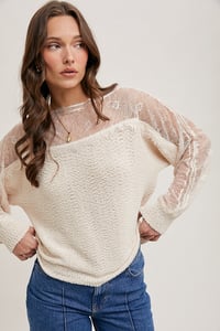 Image 2 of BOAT NECK LACE TRIMMED KNIT SWEATER -  MID FEB 