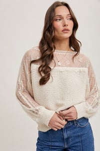 Image 3 of BOAT NECK LACE TRIMMED KNIT SWEATER -  MID FEB