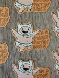 Image 2 of I'm a Tough Tootin' Baby - Cute Buff Baby Finn Adventure Time Vinyl Laminate Sticker