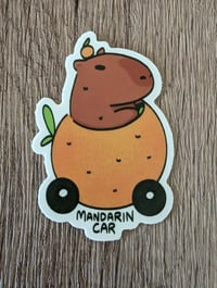 Image 1 of Capybara in a Mandarin Car - Cute Richard Scarry Inspired Vinyl Sticker