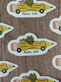 Image 2 of Frog in a Pencil Car - Cute Richard Scarry Inspired Vinyl Laminate Sticker