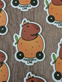 Image 2 of Capybara in a Mandarin Car - Cute Richard Scarry Inspired Vinyl Sticker