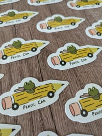 Image 3 of Frog in a Pencil Car - Cute Richard Scarry Inspired Vinyl Laminate Sticker