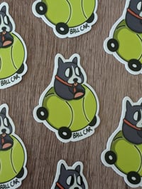 Image 2 of Dog in a Tennis Ball Car - Cute Boston Terrier Richard Scarry Inspired Vinyl Sticker