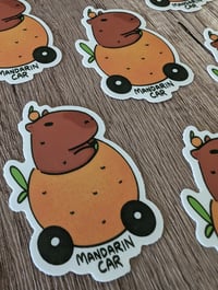 Image 3 of Capybara in a Mandarin Car - Cute Richard Scarry Inspired Vinyl Sticker