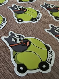 Image 3 of Dog in a Tennis Ball Car - Cute Boston Terrier Richard Scarry Inspired Vinyl Sticker
