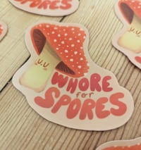 Image 1 of Whore for Spores - Cute Retro Vintage Mushroom Vinyl Laminate Sticker