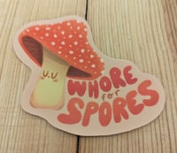 Image 2 of Whore for Spores - Cute Retro Vintage Mushroom Vinyl Laminate Sticker