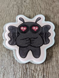 Image 1 of Mothman Loves You - Cute Glitter Cryptid Cryptozoology Epoxy Acrylic Magnet