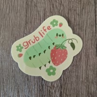 Image 1 of Grub Life - Cute Bug Caterpillar Strawberry Vinyl Laminate Sticker