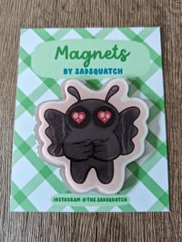 Image 3 of Mothman Loves You - Cute Glitter Cryptid Cryptozoology Epoxy Acrylic Magnet