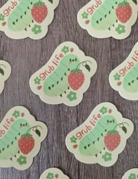 Image 2 of Grub Life - Cute Bug Caterpillar Strawberry Vinyl Laminate Sticker