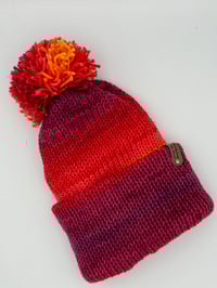 Image 4 of Rainbow Striped Knit Hat with Pom Pom 