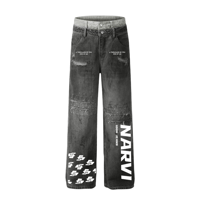Image 2 of WOMENS PURPLE CLOUD + NARVI FLOTIN P2  DOUBLE WAIST STRAIGHT LEG DISTRESSED JEANS 