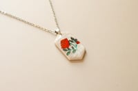 Image 3 of Red Rose Floral Garden and Gold Foil Polymer Clay Painted Necklace Delicate Pendant Gold P-58909703