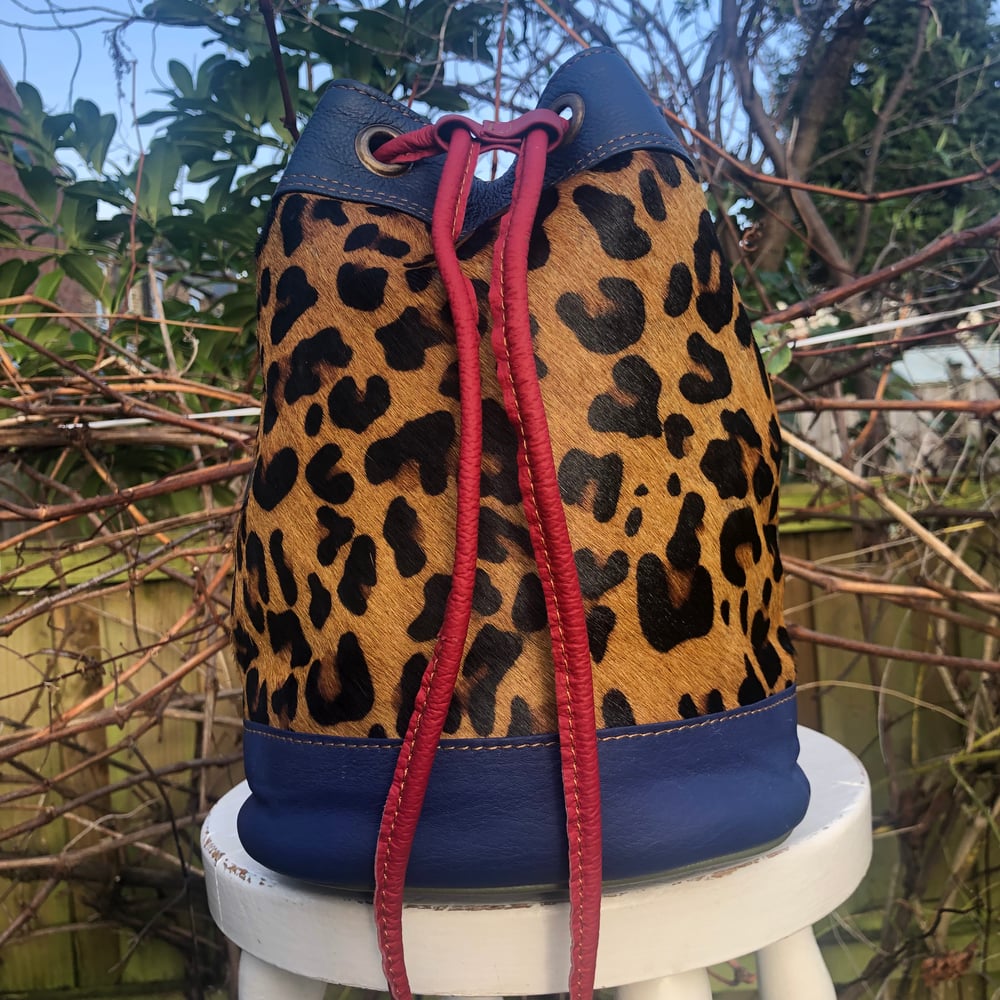 Image of Harlequin Collection - Recycled leather/fur cinch-drawstring #5B