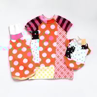 Image 4 of orange pink polka dots mix 3T courtneycourtney patchwork sweater dress short sleeve bubble