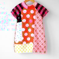 Image 3 of orange pink polka dots mix 3T courtneycourtney patchwork sweater dress short sleeve bubble