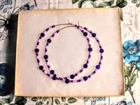 Image 7 of Blueberry Blue, Purple, Lavender, and Pink Multicolor Beaded Extra Large Hoop Earrings