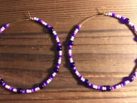 Image 3 of Blueberry Blue, Purple, Lavender, and Pink Multicolor Beaded Extra Large Hoop Earrings