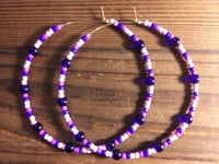 Image 4 of Blueberry Blue, Purple, Lavender, and Pink Multicolor Beaded Extra Large Hoop Earrings